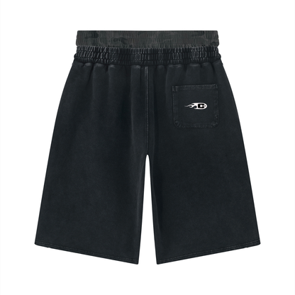 Unisex Vintage Wash Distressed Wide Leg Shorts