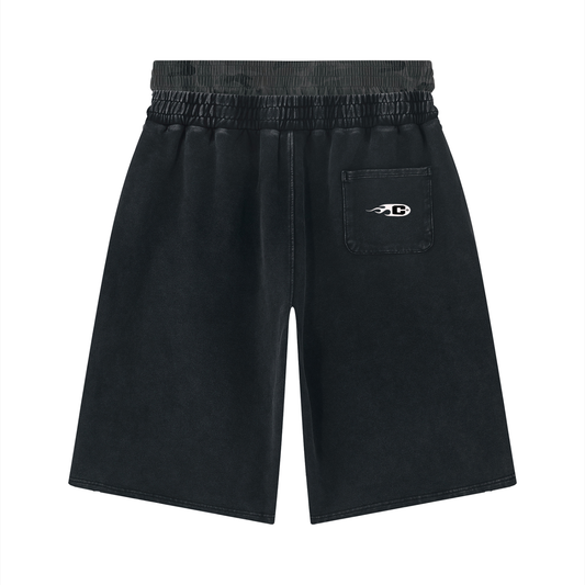 Unisex Vintage Wash Distressed Wide Leg Shorts