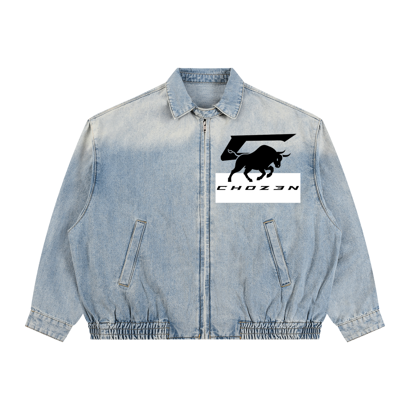 Unisex Vintage Wash Full-Zip Denim Jacket
