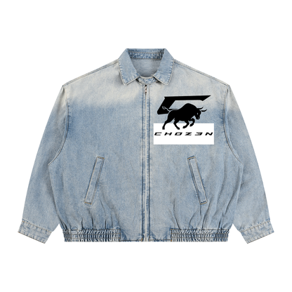 Unisex Vintage Wash Full-Zip Denim Jacket