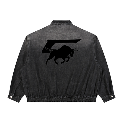 Unisex Vintage Wash Full-Zip Denim Jacket