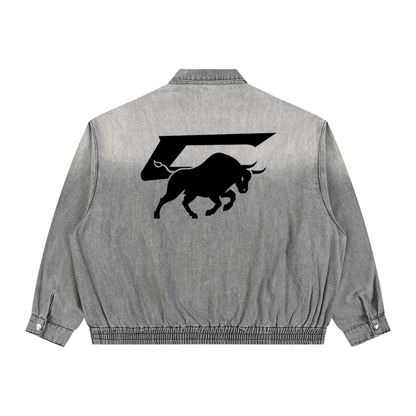 Unisex Vintage Wash Full-Zip Denim Jacket