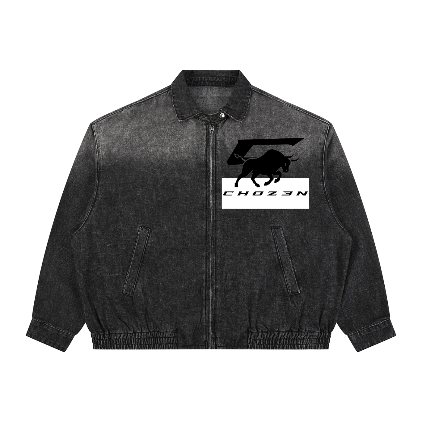 Unisex Vintage Wash Full-Zip Denim Jacket