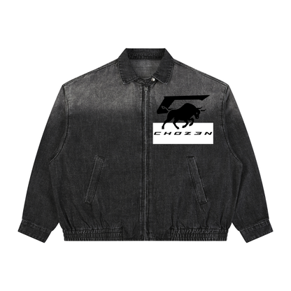 Unisex Vintage Wash Full-Zip Denim Jacket